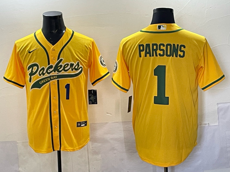 Men Green Bay Packers #1 Parsons yellow Nike NFL 2025 jersey 05